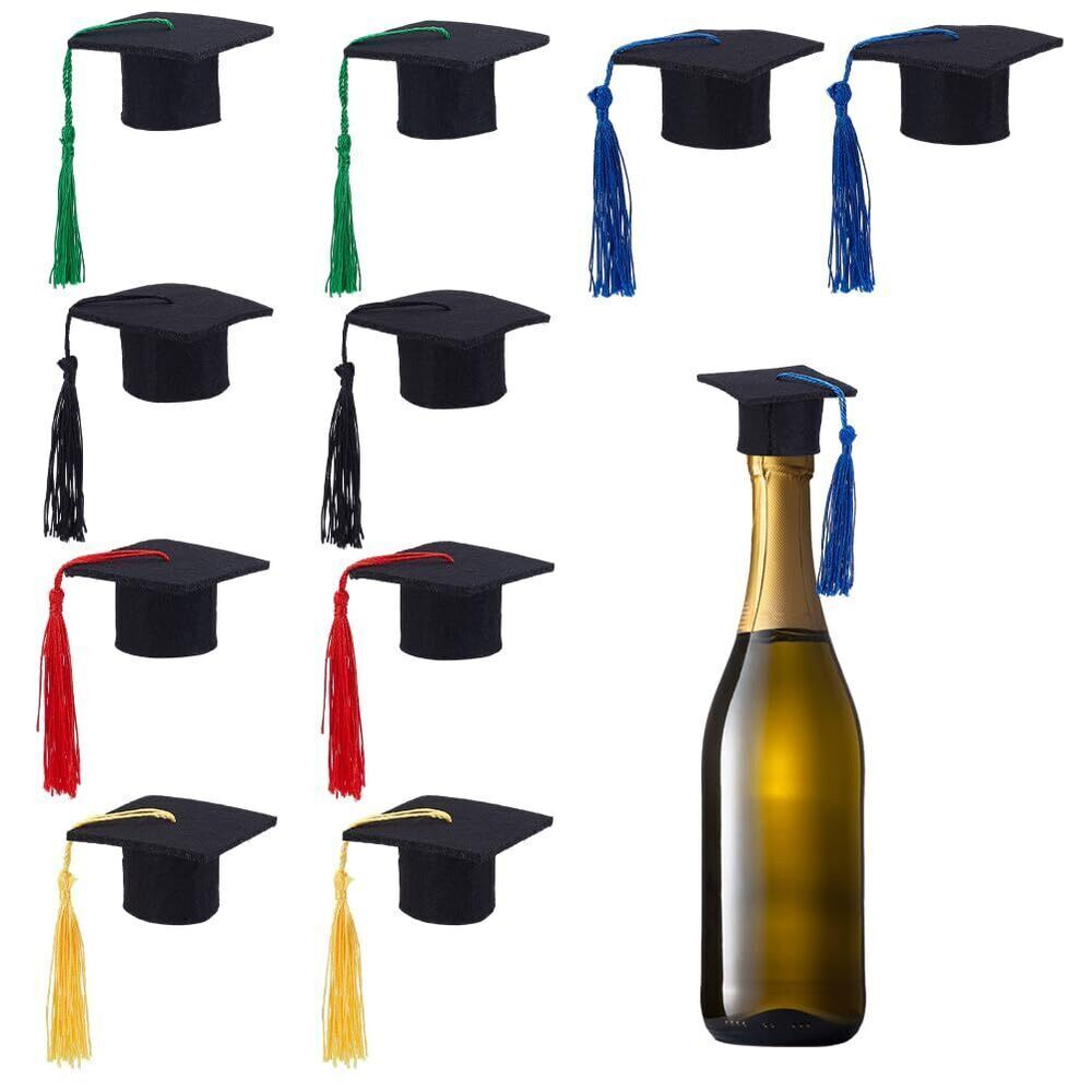 2217 20 Sets Mini Graduation Cap Bachelor Wine Bottle Toppers Grad Hat